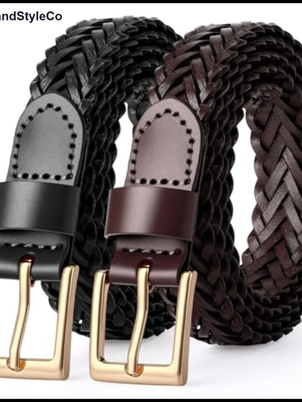 2 Pack Women's Braided Skinny Faux Leather Belt Woven Thin Belt for Jeans